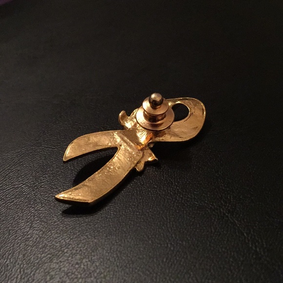 Vintage golden pink ribbon rose pin - Picture 4 of 7